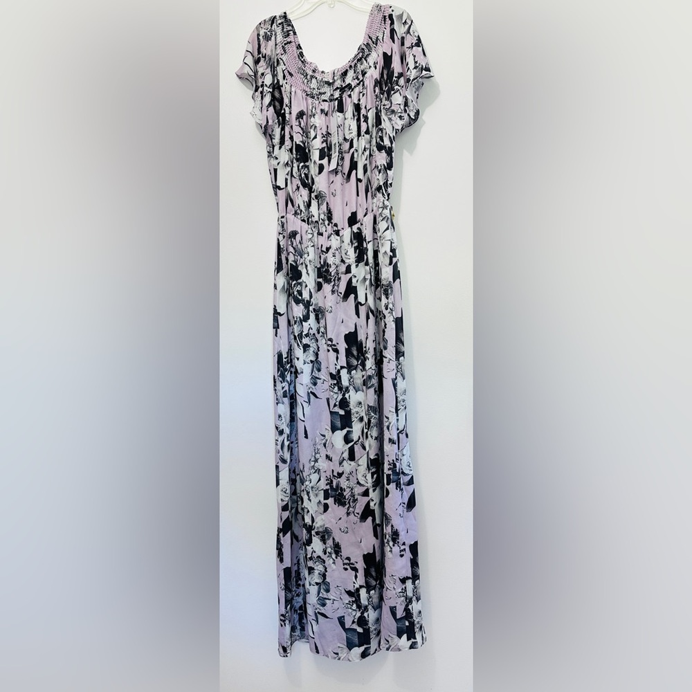Parker Floral Maxi Dress in Black, White and lavender